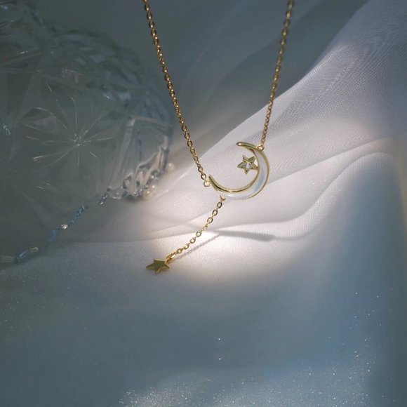 NEW Gold/925 Sterling Silver Moon Star Necklace A - Picture 5 of 7